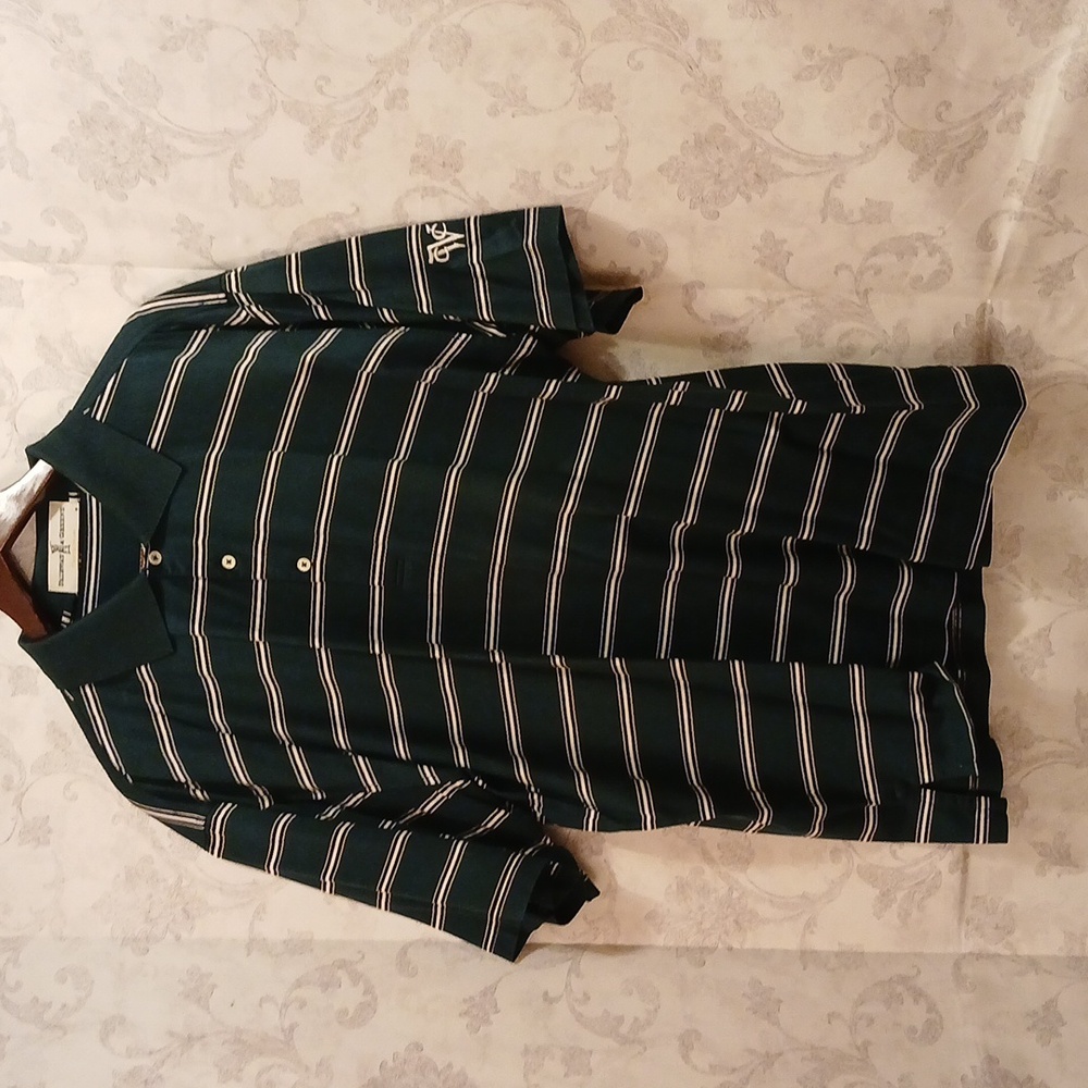 Fairway and Greene Polo dark green with white and black stripes. Large